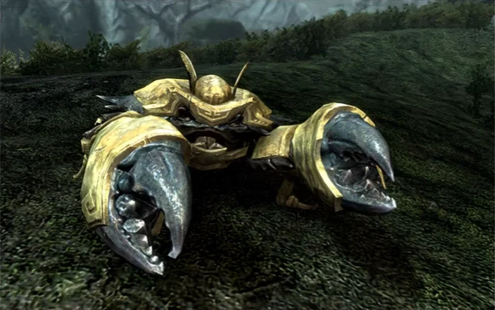 Horse Armor — Skyrim mudcrab wearing golden armor