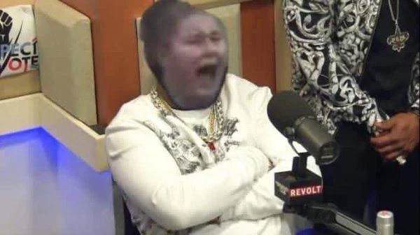 Houston Road Rage Brawl — Derivative meme showing woman's screaming face from road rage video superimposed into radio studio with microphone.