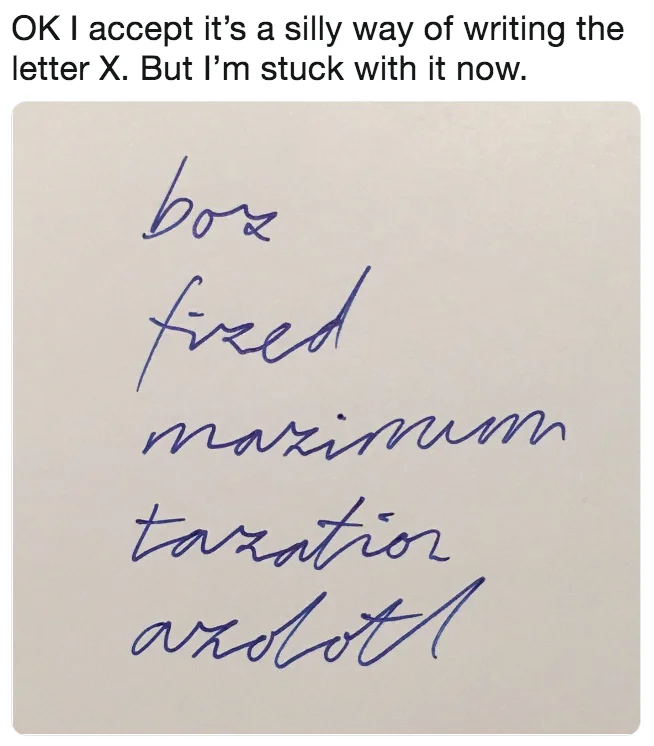 How Do You Draw an X? — Tweet contrasting the ongoing government shutdown with the trivial X-drawing debate, declaring method 7 is correct.