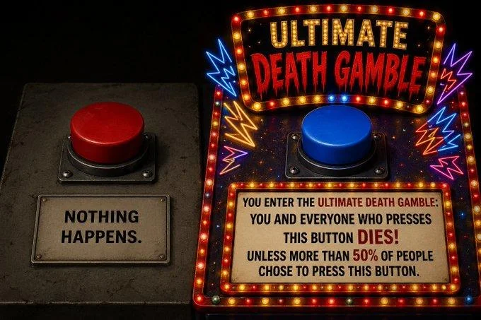 Red Button or Blue Button Question — Comparison of safe red button vs flashy Ultimate Death Gamble blue button