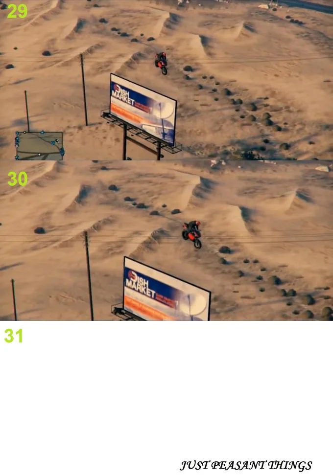 Human Eye Can Only See At 60 Fps — Aerial landscape comparison showing game screenshots at different settings with numbered frames 29, 30, 31.