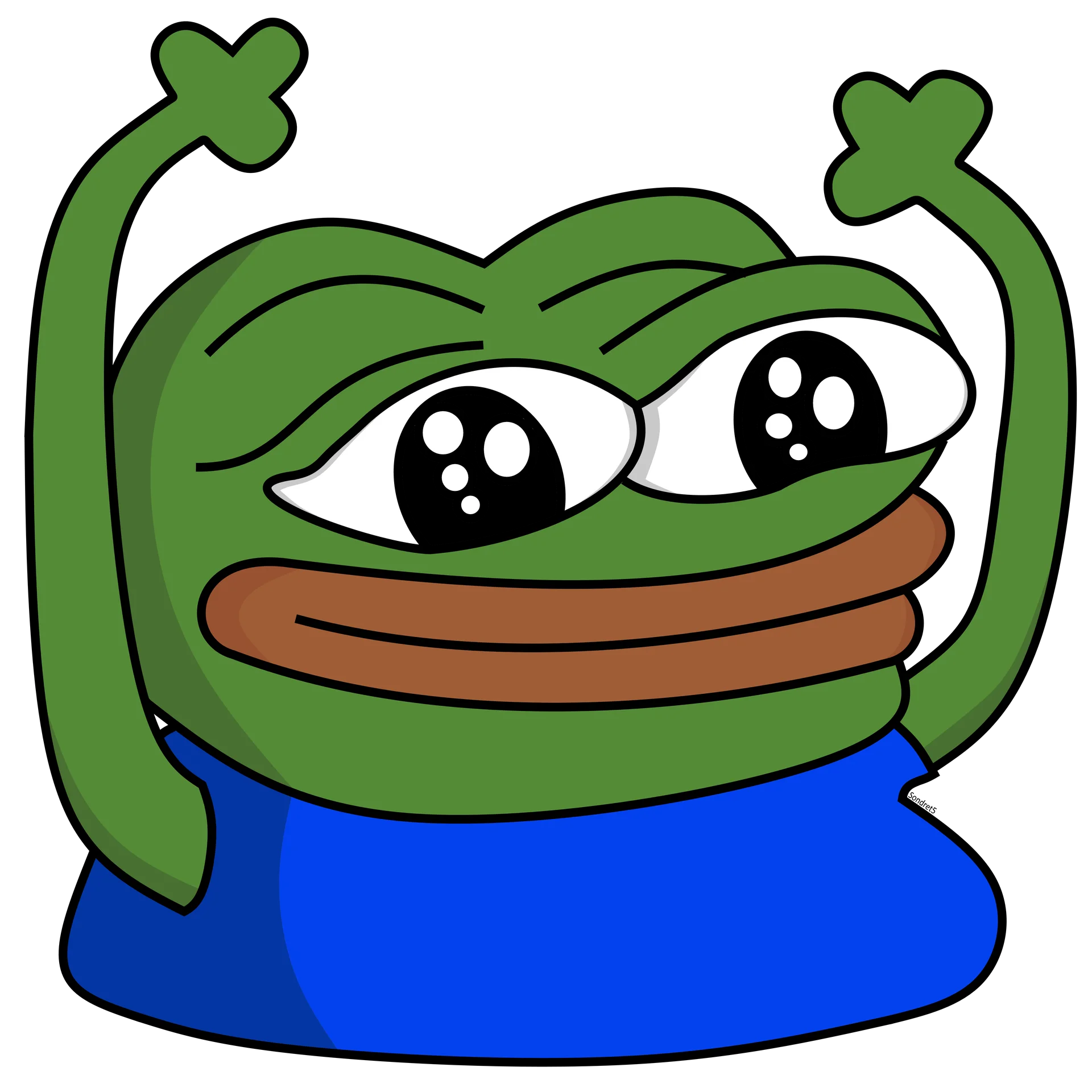 Close-up of the HYPERS Pepe emote with arms raised in excitement