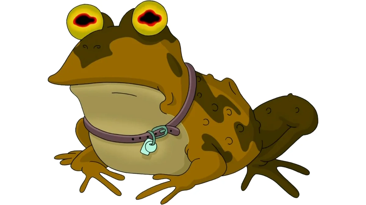 Hypnotoad from Futurama with glowing yellow hypnotic eyes on white background