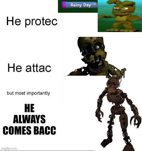 I Always Come Back (FNAF) — Cartoon of Springtrap rising from William Afton's grave at night