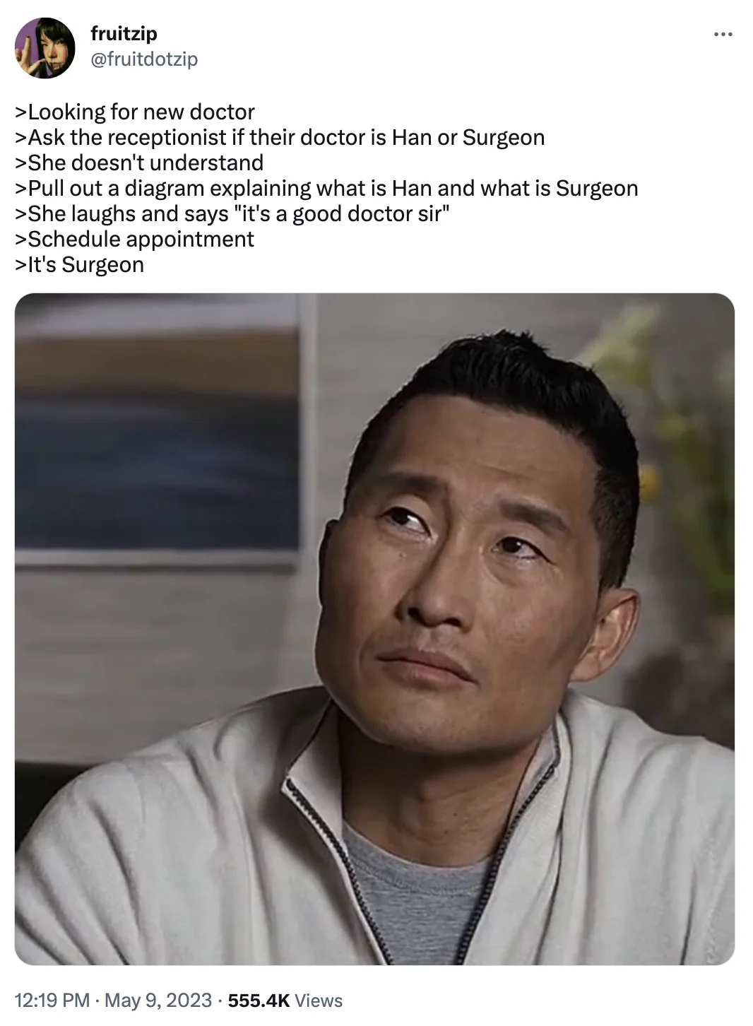 I Am a Surgeon Dr. Han — Twitter meme featuring Dr. Han with instructions about 'Han' doctor versus 'Surgeon' doctor distinction.