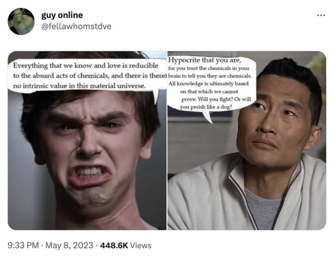 I Am a Surgeon Dr. Han — Twitter comparison meme showing Dr. Han in philosophical discussion context.
