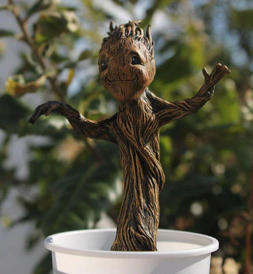 I Am Groot — Illustration of Rocket Raccoon holding potted Baby Groot with 'Best friends' text