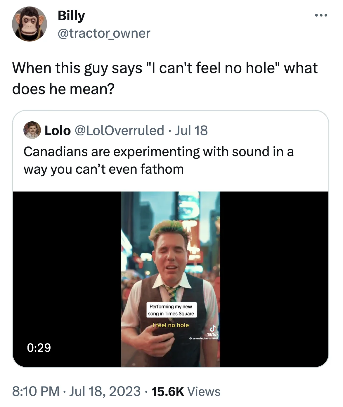 "I Am Rectangular" by Sean Stephens — Tweet asking what Sean Stephens means when he says 'I feel no hole' in his 'I Am Rectangular' performance.