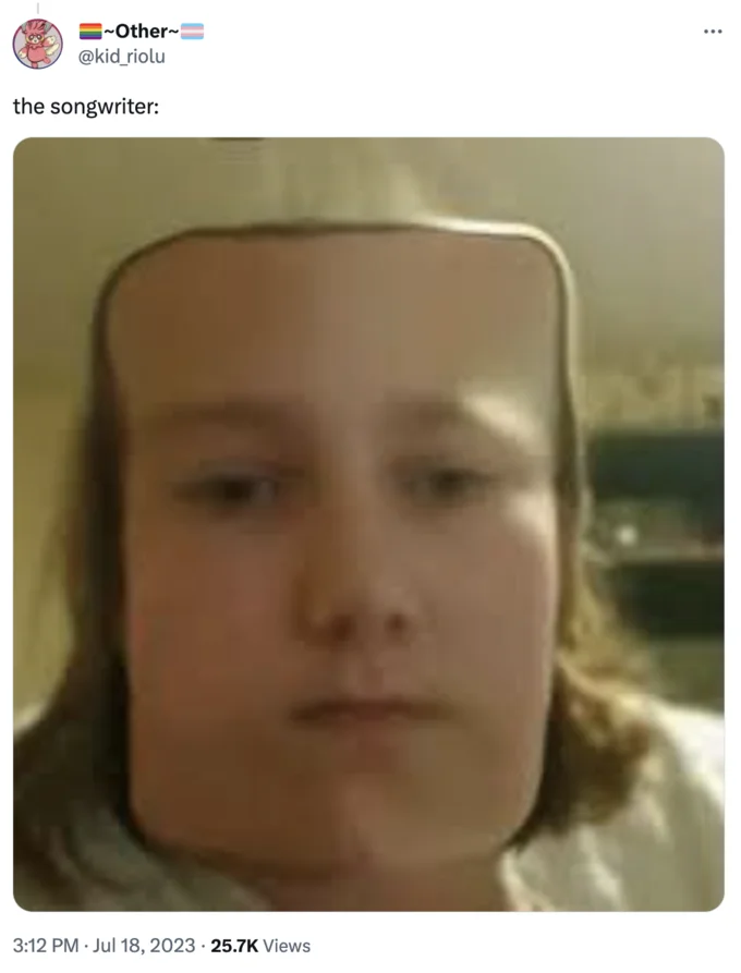 "I Am Rectangular" by Sean Stephens — Tweet showing a face edited into a rectangular shape as a joke about the songwriter of 'I Am Rectangular.'