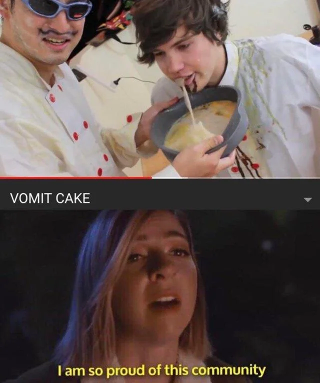 I Am So Proud of This Community — Meme comparing an 'Electrocuting My Muscles to Force me to Dab' YouTube video with the Rewind 2018 community screenshot