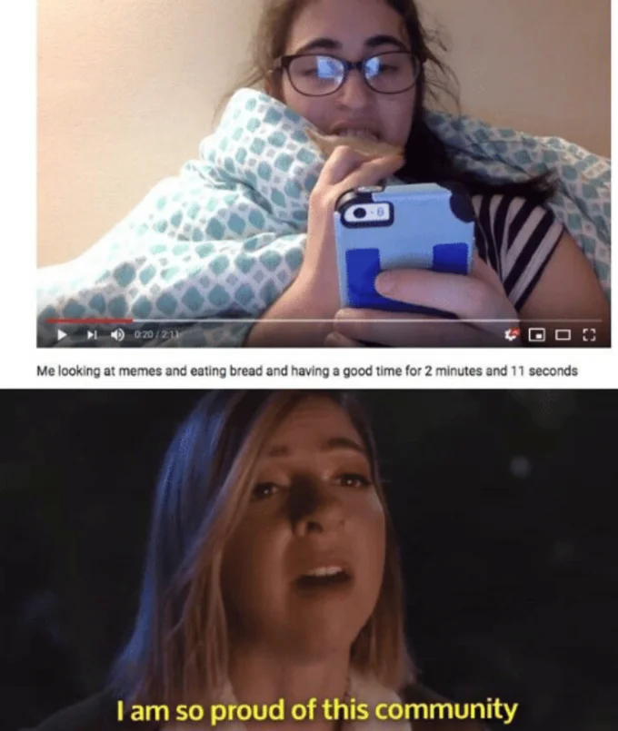 I Am So Proud of This Community — Wikipedia most-disliked YouTube videos table paired with the Rewind proud community screenshot