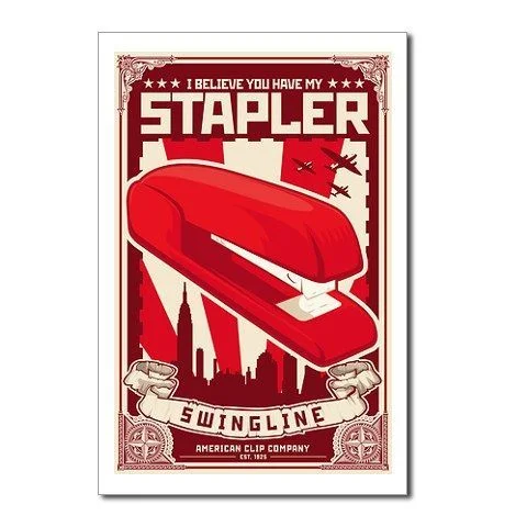 I Believe You Have My Stapler — Coffee mug with red stapler and 'MINE.' caption