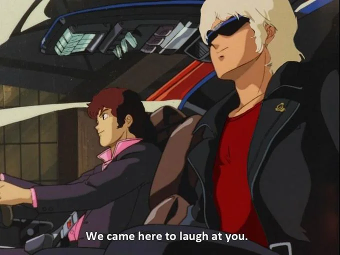 Smirking green-haired anime character captioned 'I CAME HERE TO LAUGH AT YOU'.