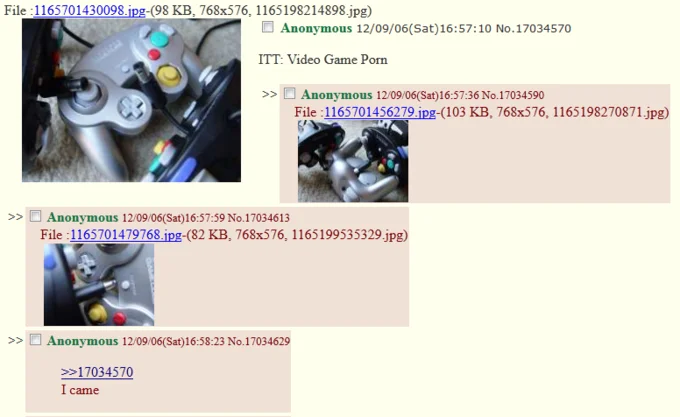 4chan thread screenshot with GameCube controller images and 'I came' reply