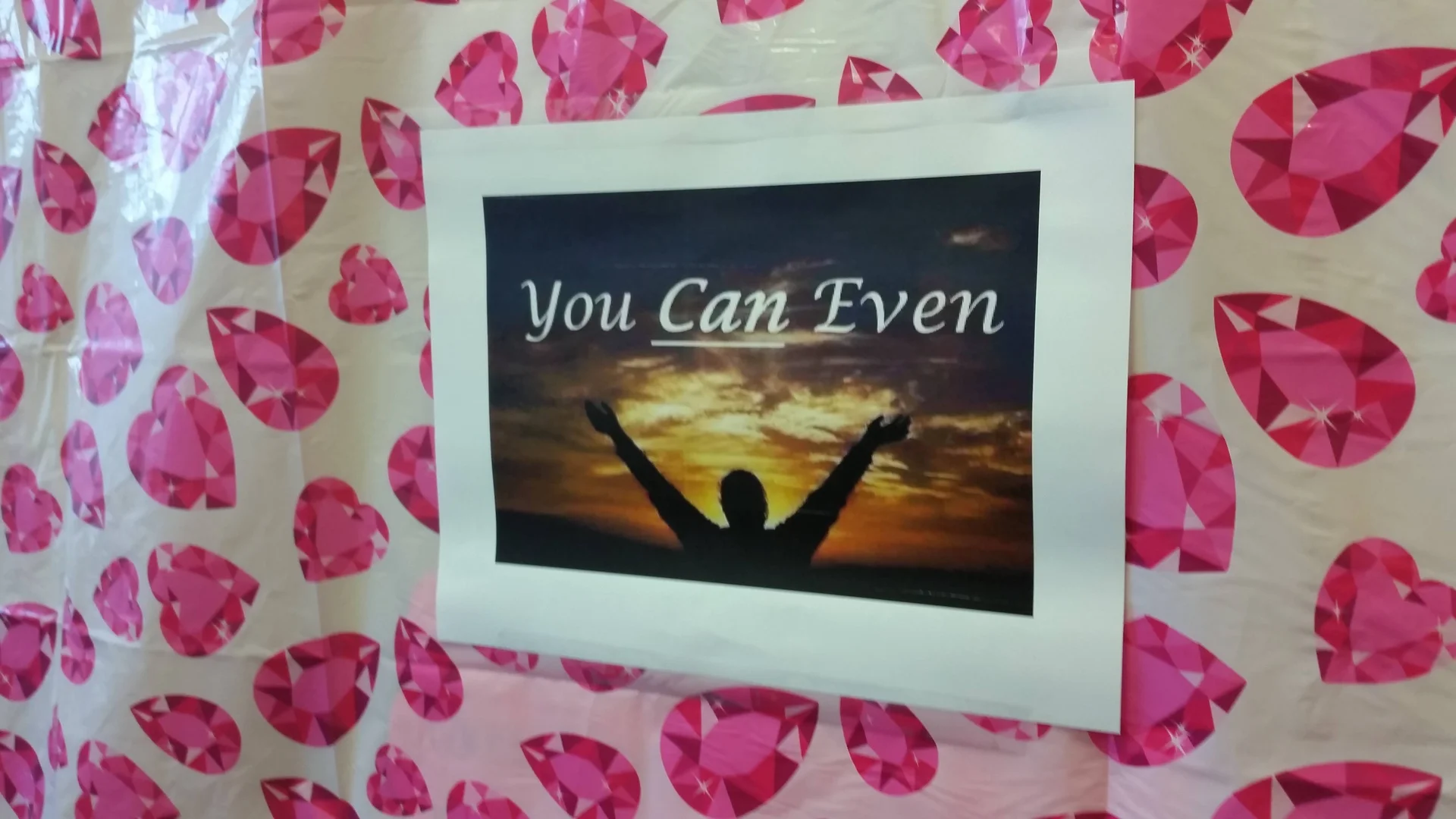 I Can't Even — 'You Can Even' motivational sunset poster on a ruby heart backdrop