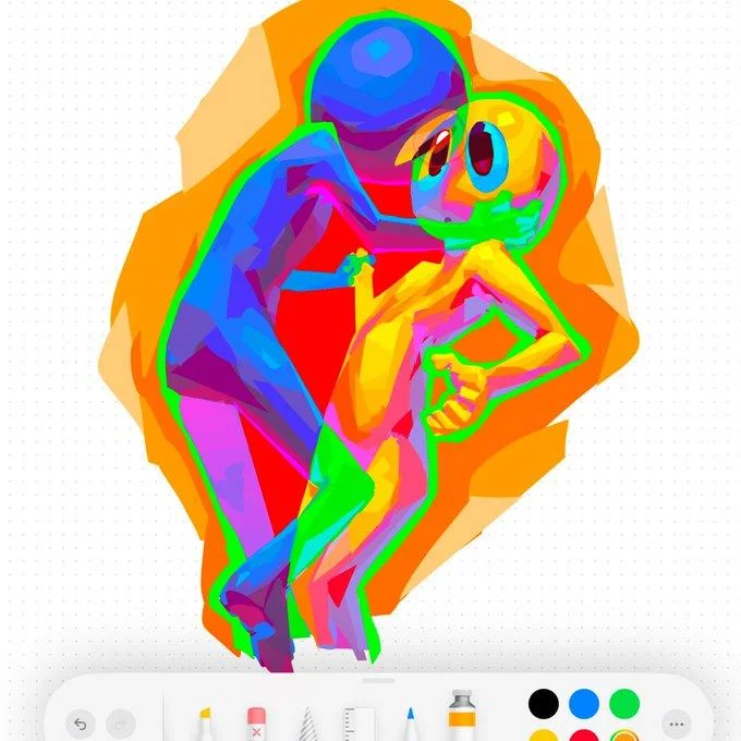 I Depend On You — Fan art of two humanoid figures embracing in bright colors shown in drawing app
