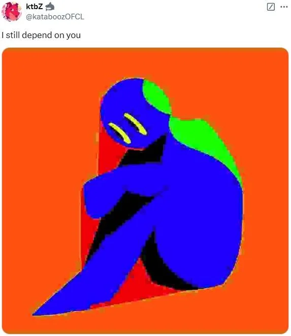 I Depend On You — Twitter post of a solitary blue figure curled up captioned I still depend on you