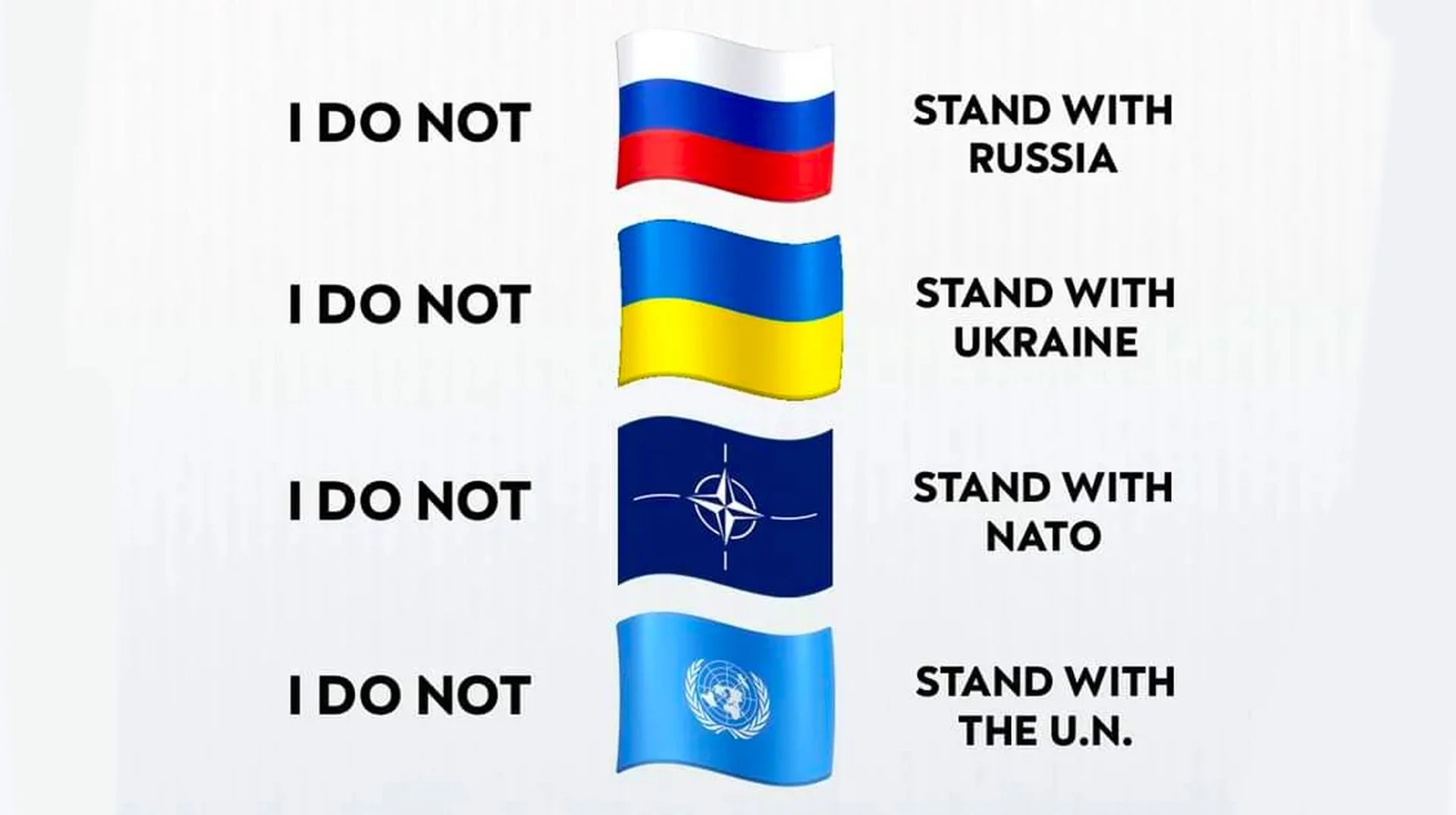 I Do Not Stand With Russia — Template listing Russia, Ukraine, NATO and UN flags each labeled 'I do not stand with'