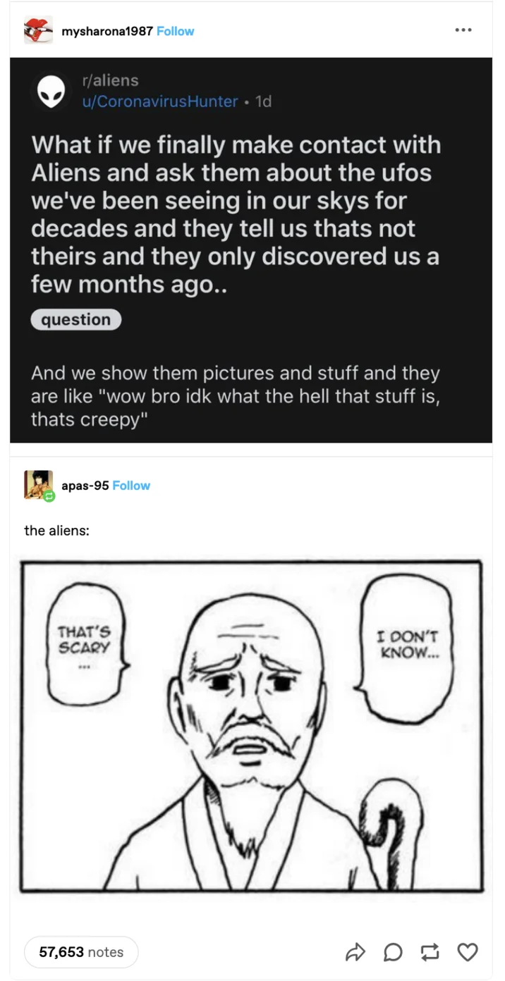 I Don't Know... That's Scary... — Tumblr post showing the 'True Power' manga with caption 'I FRIKIN HATE GYAGU' and 142,082 notes.