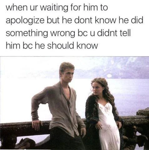 I Don't Like Sand — Anakin and Padmé pier scene captioned as a relationship apology meme