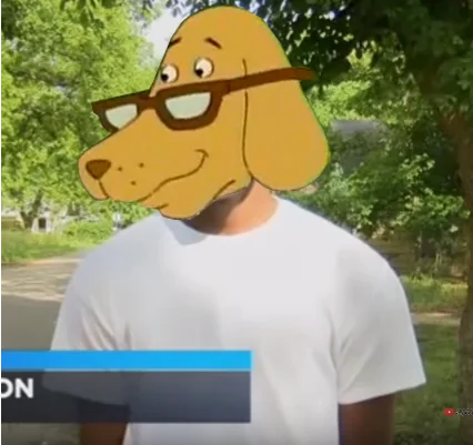 I Dropped My Hot Pocket — News interview screenshot with cartoon dog head edited over the man's face