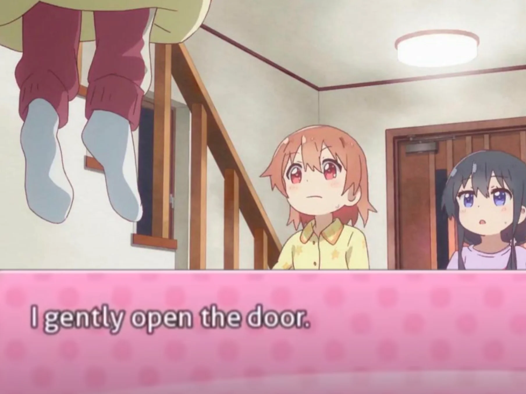 Animated GIF referencing the 'I gently open the door' meme