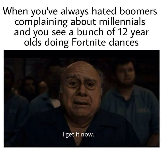 I Get It Now — Frank Reynolds meme pairing setup text about generational humor with his iconic realization expression.