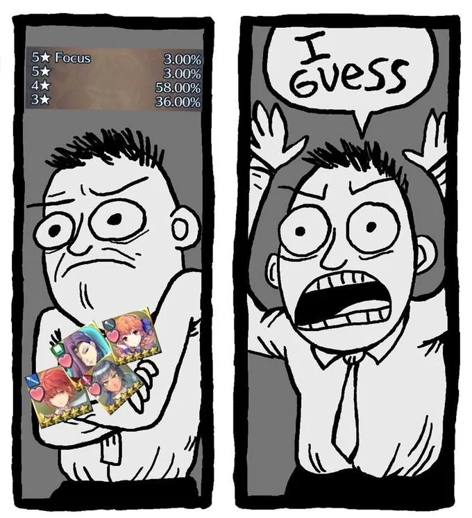 I Guess Guy — 'I Guess' comic edited with a Fire Emblem Heroes gacha summoning banner and character cards