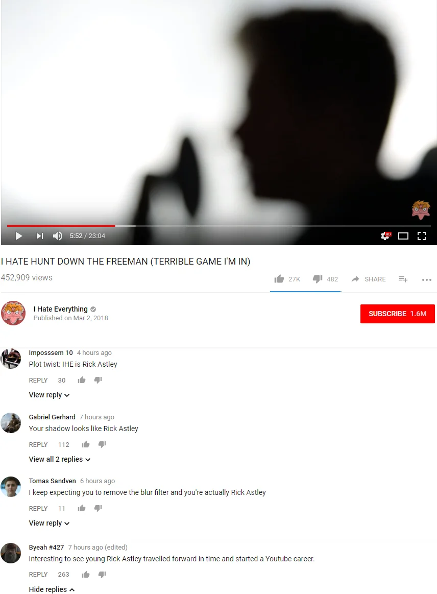 YouTube video screenshot of I Hate Everything reviewing Hunt Down the Freeman