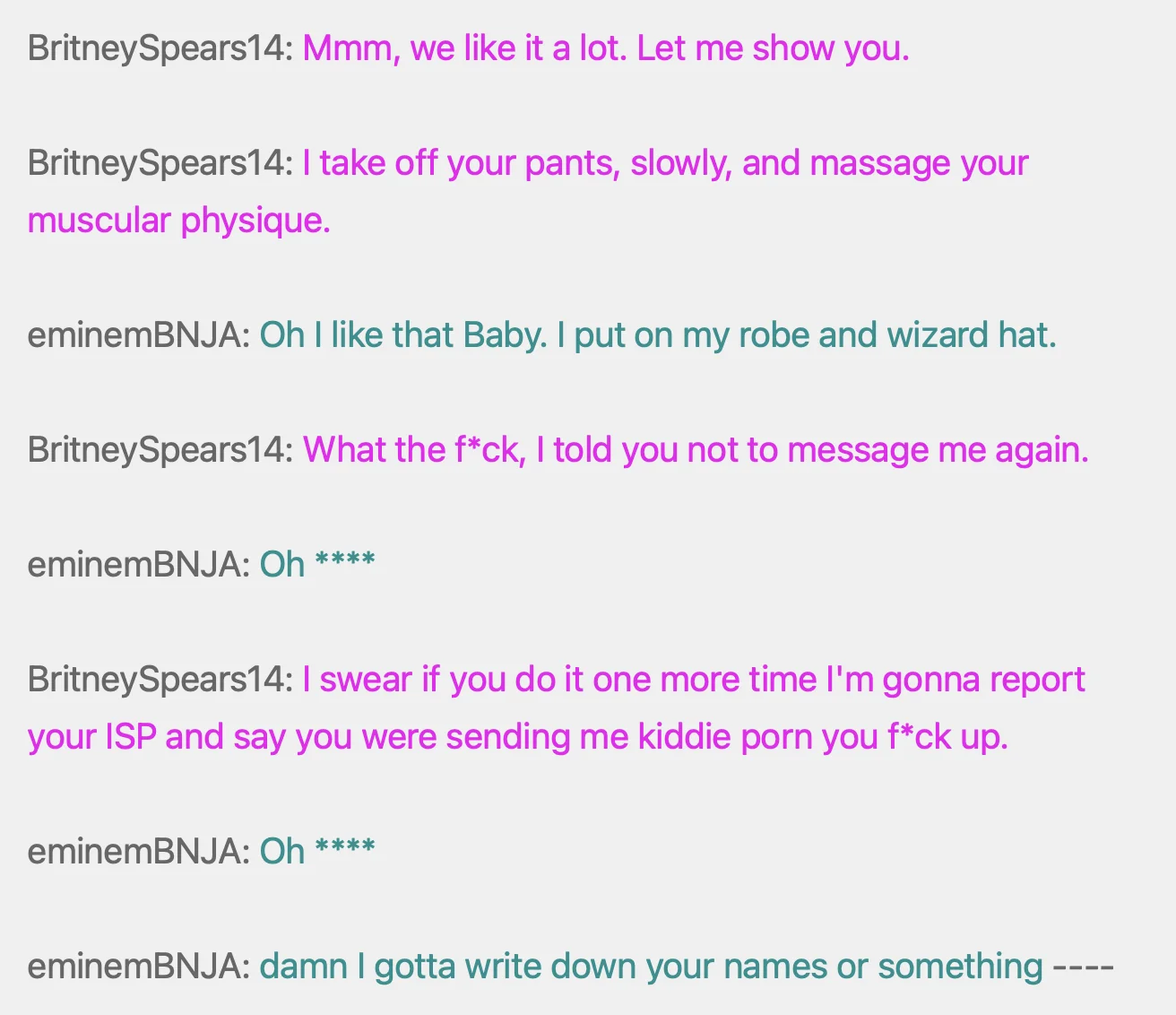 I Put on My Robe and Wizard Hat — Screenshot of a follow-up Bloodninja chatlog featuring the wizard hat line.