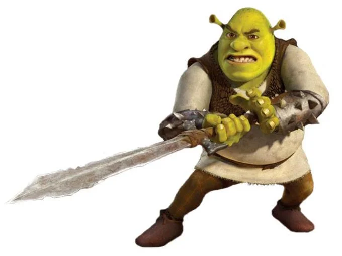 I Studied the Blade — Shrek holding a sword in a fighting stance