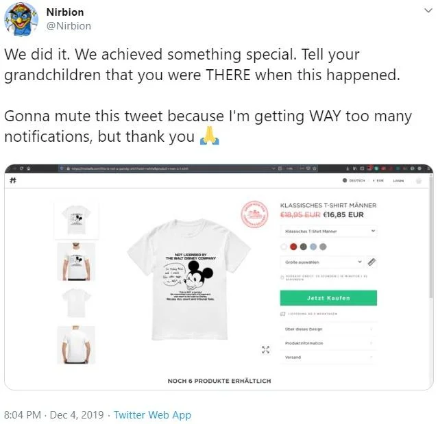I Want This On A Shirt Bot Bait — Nana @Hannahdouken tweet asking users to reply 'I want this on a shirt' to bait bootleg bots with a stolen-artwork warning