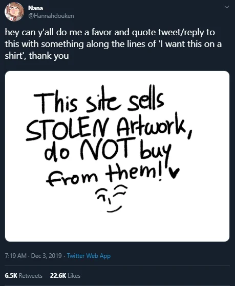 I Want This On A Shirt Bot Bait — Rob Schamberger tweets explaining how bot accounts pirate artwork when people reply asking for shirts
