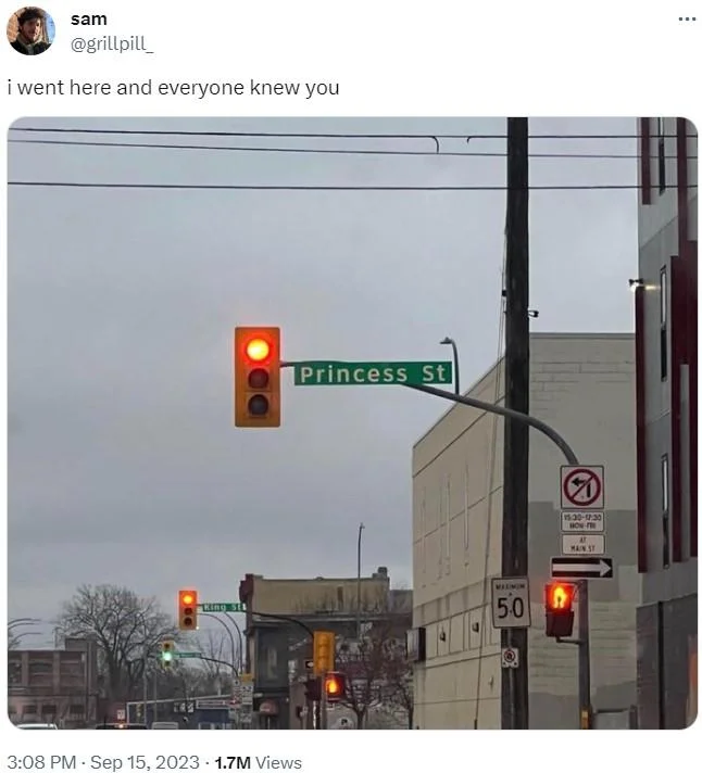 Tweet by @grillpill_ with Princess Street photo and caption 'i went here and everyone knew you'