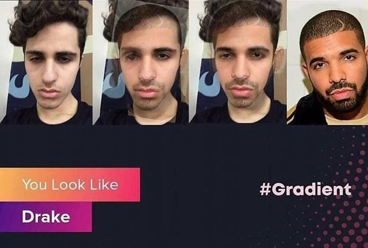 Ibo Eshak Ibohammad Eshakur — Gradient app screenshot showing Ibo Eshak selfies compared to Drake with the caption You Look Like Drake