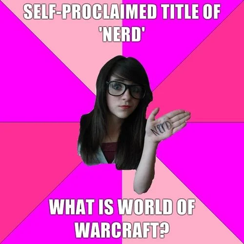 Idiot Nerd Girl — Original photo of a teenage girl with thick glasses holding up a palm with 'NERD' written on it