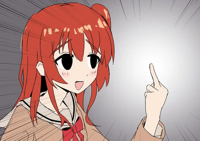 Ikuyo Kita's Middle Finger — Close-up anime portrait of Ikuyo Kita giving the middle finger