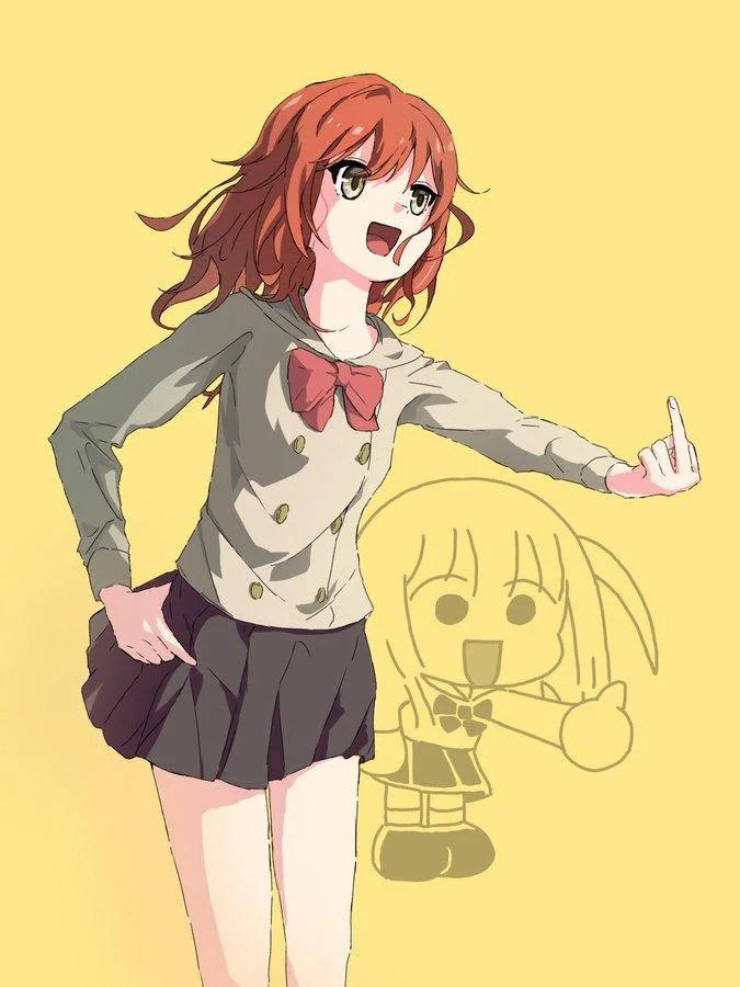 Ikuyo Kita's Middle Finger — Ikuyo Kita fan art giving the middle finger with a chibi outline behind