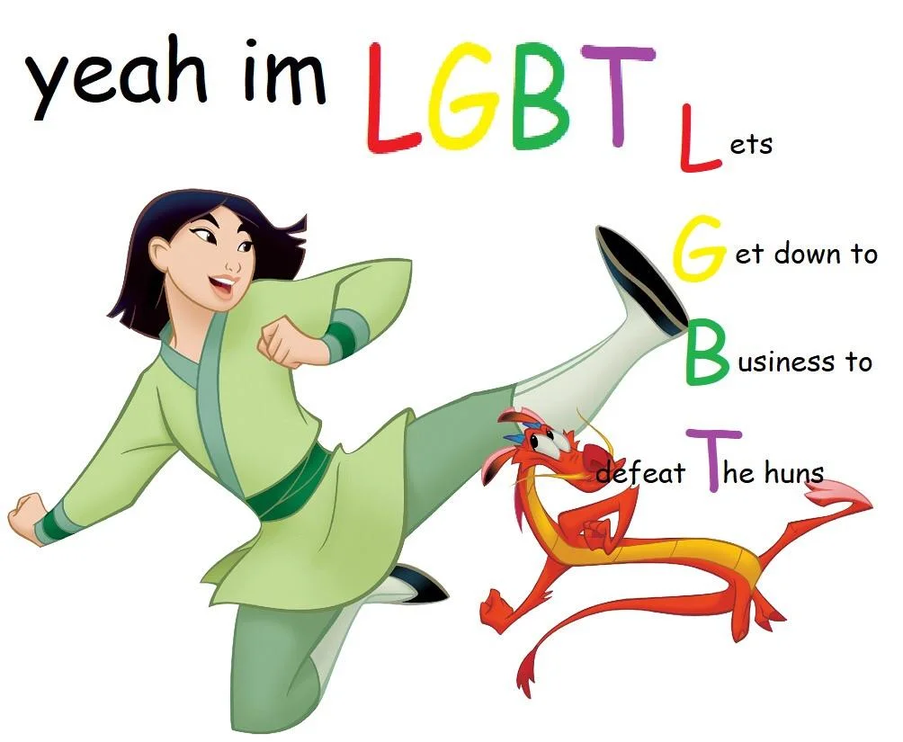 I'll Make A Man Out of You — Mulan and Shang with pride flag and 'LGBT stands for Let's Get down to Business' caption