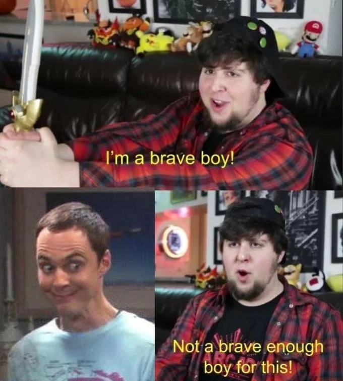 I'm a Brave Boy — Brave boy meme with a pumpkin-headed morphsuit figure as the scary subject