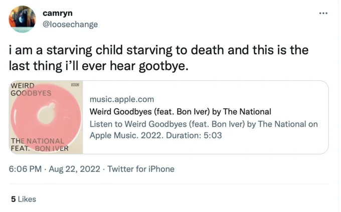 Im a Starving Child Starving to Death and This Is the Very Last Thing I Have Eve... — Twitter reply by @5h09un using the gootbye copypasta phrase verbatim.