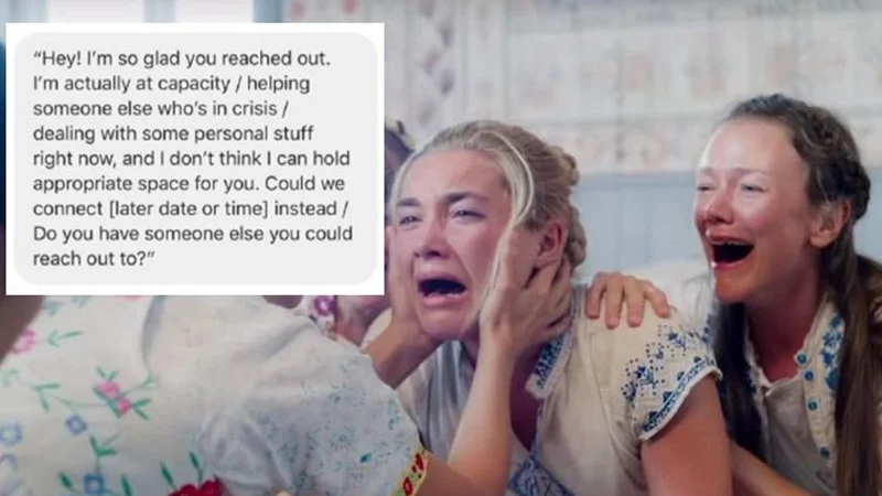 Im Actually At My Emotional Capacity — Primary image macro featuring two women with emotional distressed expressions and full 'I'm actually at capacity'