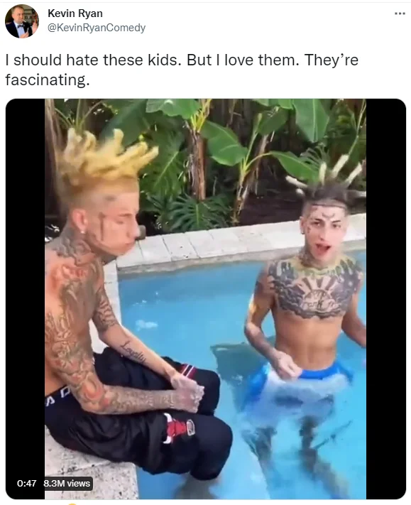 Im An Island Boy By Flyysoulja And Kodiyakredd The Island Boys — Kevin Ryan tweet reacting to the Island Boys' pool video with a still of the brothers.