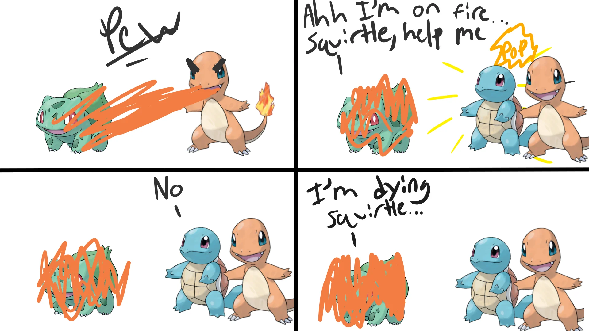 Im Dying Squirtle — Four-panel comic featuring Bidoof and Squirtle with electric attacks and Thunderstruck-style lyrics.