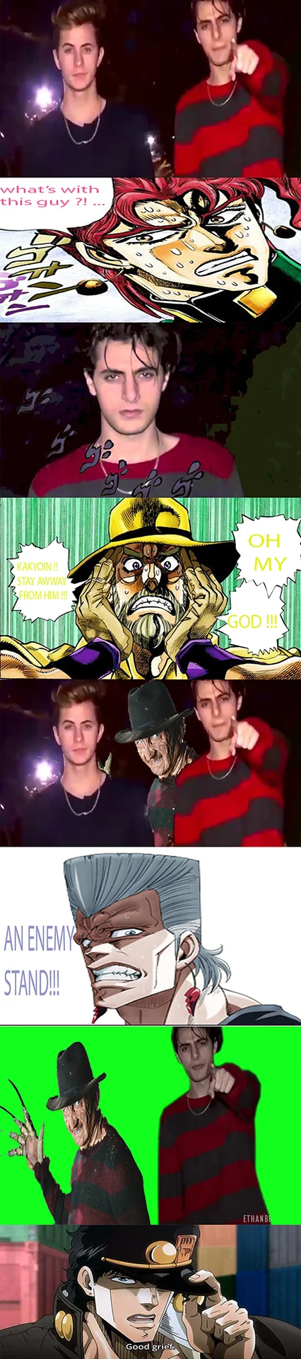 I'm Ethan Bradberry — Comic panels combining Ethan Bradberry footage with JoJo's Bizarre Adventure reaction panels