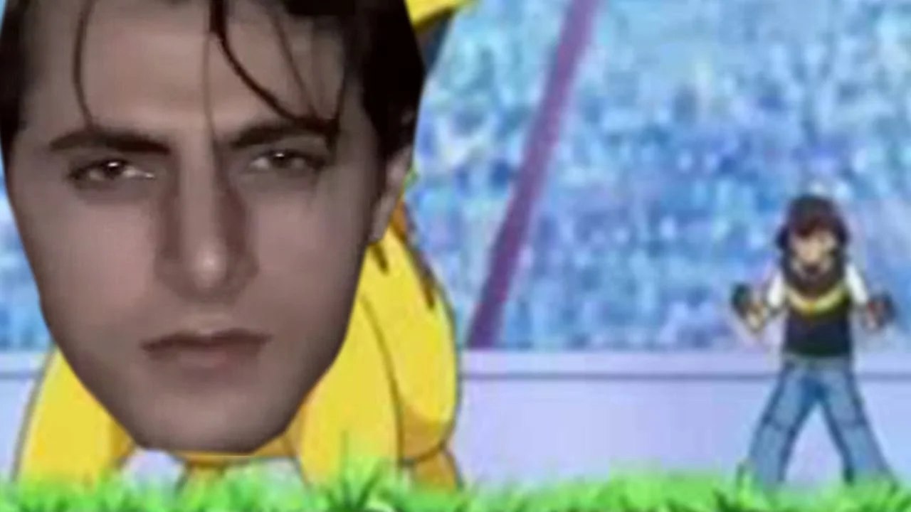I'm Ethan Bradberry — Ethan Bradberry's face pasted onto Pikachu in a Pokemon anime battle scene