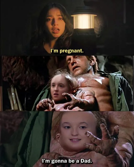 Im Gonna Be A Dad — Multi-panel meme combining The Last of Us pregnancy revelation with scenes from other media sources.