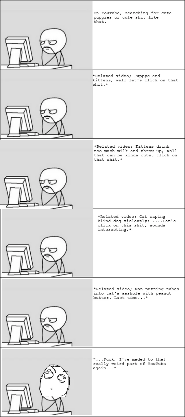 I'm in That Weird Part of YouTube — Six-panel rage comic about clicking YouTube related videos and ending up in the weird part of YouTube