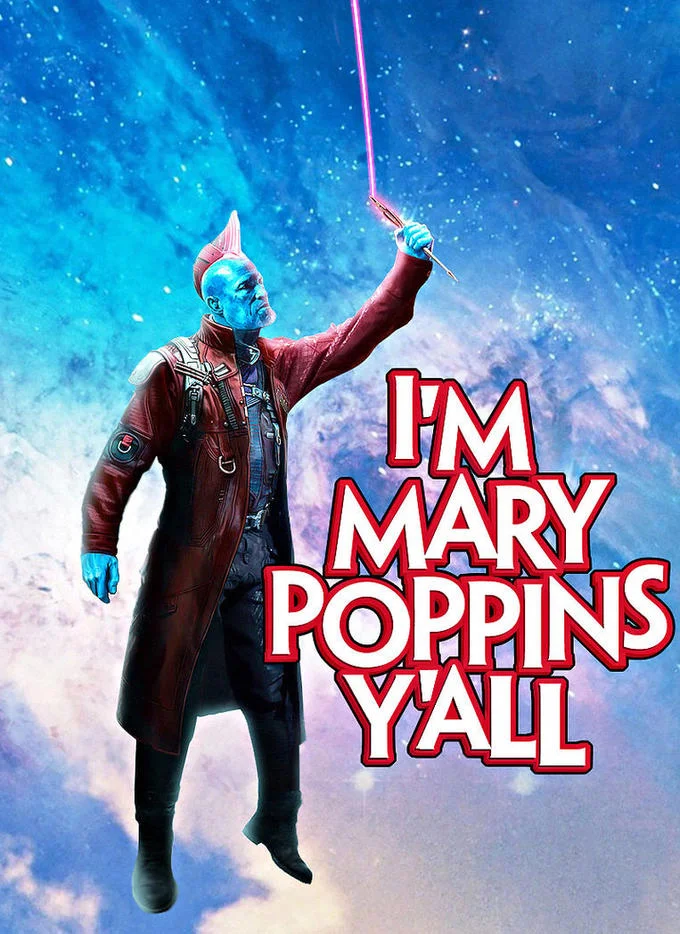 "I'm Mary Poppins, Y'all" — Michael Rooker standing beside Mary Poppins at Disneyland during a photo op.