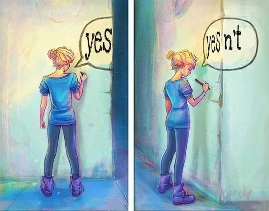 Im Ok — Minimalist adaptation showing 'yes' shifting to 'yes'n't' using portmanteau suffix wordplay.